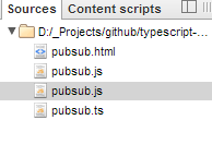 TypeScript files listed in the debugger