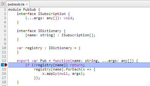Break point in a TypeScript file