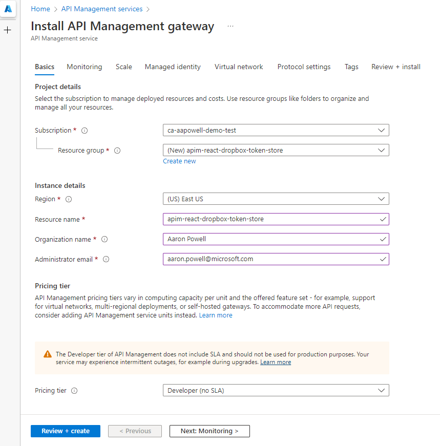 Create an APIM instance