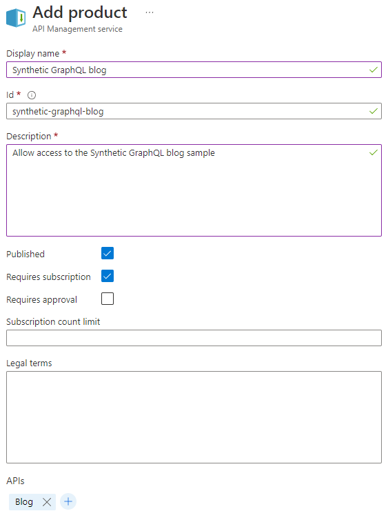 My APIM product to call the GraphQL endpoint