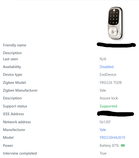 Lock in ZigBee2MQTT