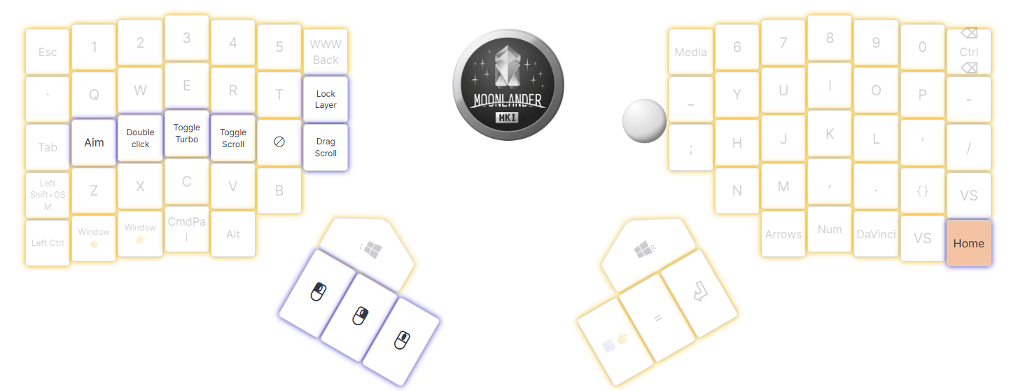 Initial layer design for the Moonlander trackball attachment
