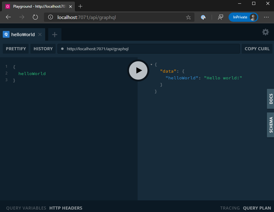 GraphQL Playground Output