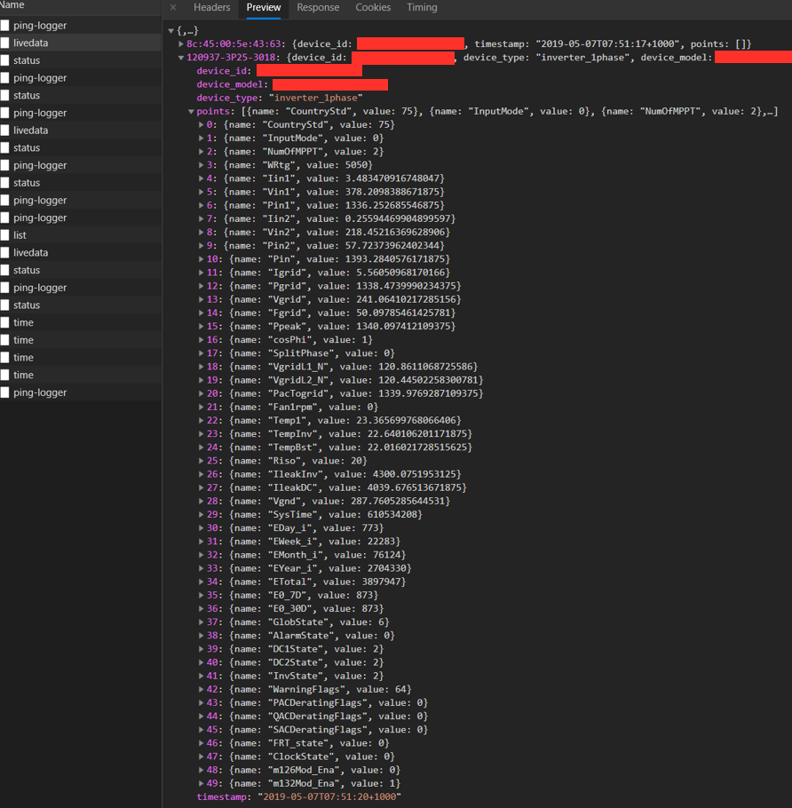 Example network respose